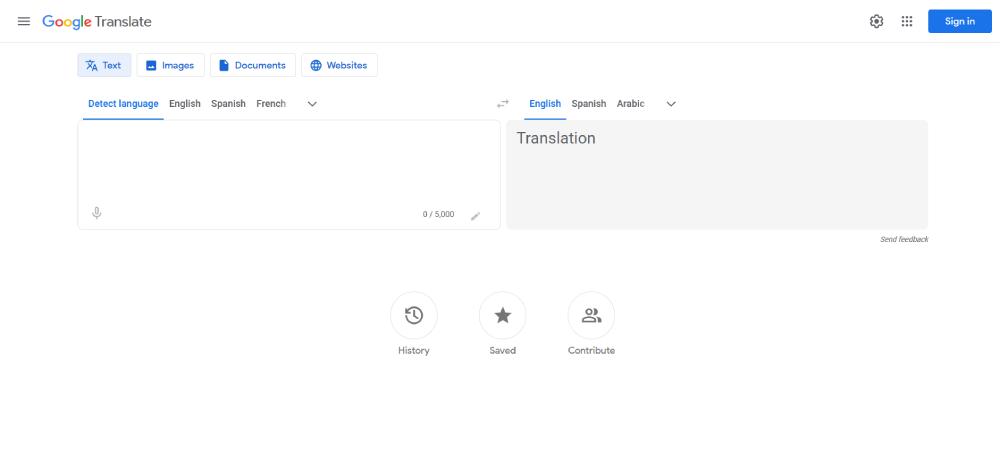  Screenshot of Google Translate interface, showing text input, language selection, and translation output fields.